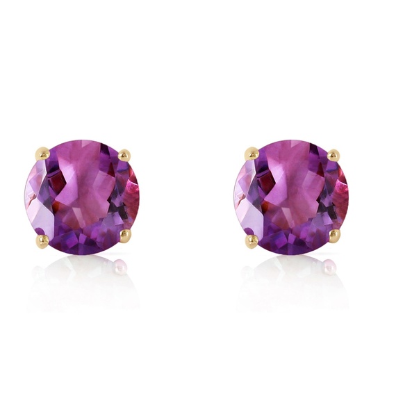 14K. GOLD STUD EARRING WITH NATURAL AMETHYSTS (Yellow Gold) - Picture 2 of 5